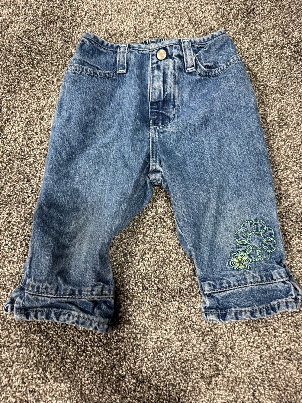 OshKosh B'gosh Blue Denim Girls Capris with Floral Embroidery